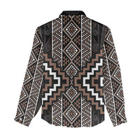 Classic Tukutuku Pattern Aotearoa Women Casual Shirt Niho Taniwha and Puhoro Motifs