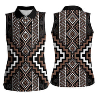 Classic Tukutuku Pattern Aotearoa Women Sleeveless Polo Shirt Niho Taniwha and Puhoro Motifs