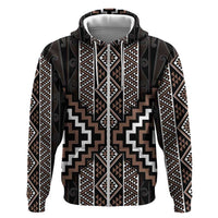Classic Tukutuku Pattern Aotearoa Zip Hoodie Niho Taniwha and Puhoro Motifs LT7 Zip Hoodie Brown - Polynesian Pride