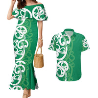 Pounamu Green Maori Couples Matching Mermaid Dress and Hawaiian Shirt Koru Kowhaiwhai - Polynesian Pride