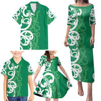 Pounamu Green Maori Family Matching Puletasi and Hawaiian Shirt Koru Kowhaiwhai - Polynesian Pride
