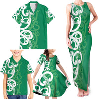 Pounamu Green Maori Family Matching Tank Maxi Dress and Hawaiian Shirt Koru Kowhaiwhai - Polynesian Pride