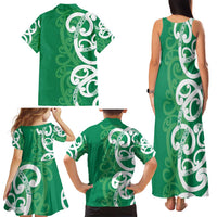 Pounamu Green Maori Family Matching Tank Maxi Dress and Hawaiian Shirt Koru Kowhaiwhai - Polynesian Pride
