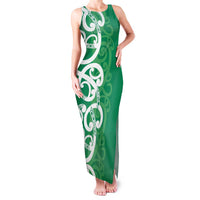 Pounamu Green Maori Family Matching Tank Maxi Dress and Hawaiian Shirt Koru Kowhaiwhai - Polynesian Pride