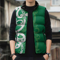 Pounamu Green Maori Sleeveless Puffer Jacket Koru Kowhaiwhai - Polynesian Pride