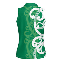 Pounamu Green Maori Women Sleeveless Polo Shirt Koru Kowhaiwhai - Polynesian Pride