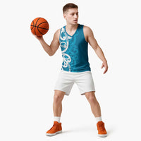 Azure Blue Maori Basketball Jersey Koru Kowhaiwhai LT7 - Polynesian Pride