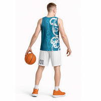 Azure Blue Maori Basketball Jersey Koru Kowhaiwhai LT7 - Polynesian Pride