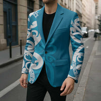 Azure Blue Maori Blazer Koru Kowhaiwhai - Polynesian Pride