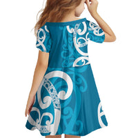 Azure Blue Maori Family Matching Summer Maxi Dress and Hawaiian Shirt Koru Kowhaiwhai - Polynesian Pride