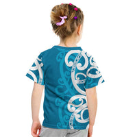 Azure Blue Maori Kid T Shirt Koru Kowhaiwhai - Polynesian Pride