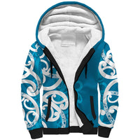 Azure Blue Maori Sherpa Hoodie Koru Kowhaiwhai - Polynesian Pride