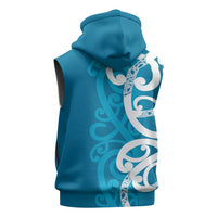 Azure Blue Maori Sleeveless Hoodie Koru Kowhaiwhai LT7 - Polynesian Pride