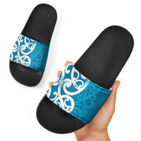 Azure Blue Maori Slide Sandals Koru Kowhaiwhai - Polynesian Pride