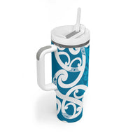 Azure Blue Maori Tumbler With Handle Koru Kowhaiwhai - Polynesian Pride