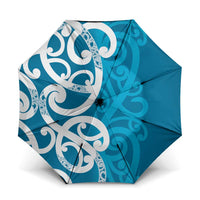 Azure Blue Maori Umbrella Koru Kowhaiwhai LT7 One Size Folded 11.42 inch Opened Diameter 37.4 inch Blue - Polynesian Pride