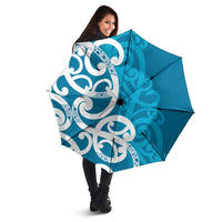 Azure Blue Maori Umbrella Koru Kowhaiwhai LT7 - Polynesian Pride