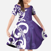 Violet Green Maori Family Matching Mermaid Dress and Hawaiian Shirt Koru Kowhaiwhai LT7 Daughter's Dress Violet - Polynesian Pride