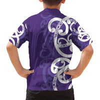 Violet Green Maori Family Matching Off The Shoulder Long Sleeve Dress and Hawaiian Shirt Koru Kowhaiwhai LT7 - Polynesian Pride