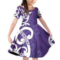 Violet Green Maori Family Matching Off Shoulder Short Dress and Hawaiian Shirt Koru Kowhaiwhai - Polynesian Pride