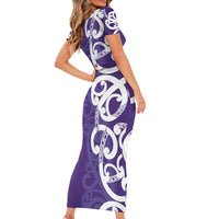 Violet Green Maori Family Matching Short Sleeve Bodycon Dress and Hawaiian Shirt Koru Kowhaiwhai - Polynesian Pride