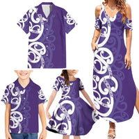 Violet Green Maori Family Matching Summer Maxi Dress and Hawaiian Shirt Koru Kowhaiwhai - Polynesian Pride
