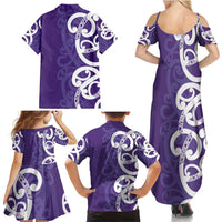 Violet Green Maori Family Matching Summer Maxi Dress and Hawaiian Shirt Koru Kowhaiwhai - Polynesian Pride