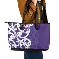 Violet Green Maori Leather Tote Bag Koru Kowhaiwhai - Polynesian Pride