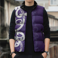 Violet Green Maori Sleeveless Puffer Jacket Koru Kowhaiwhai - Polynesian Pride