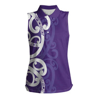 Violet Green Maori Women Sleeveless Polo Shirt Koru Kowhaiwhai - Polynesian Pride