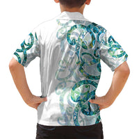 Paua Shell Maori Family Matching Off Shoulder Maxi Dress and Hawaiian Shirt Koru Kowhaiwhai LT7 - Polynesian Pride