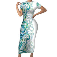 Paua Shell Maori Family Matching Short Sleeve Bodycon Dress and Hawaiian Shirt Koru Kowhaiwhai - Polynesian Pride