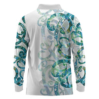 Paua Shell Maori Long Sleeve Polo Shirt Koru Kowhaiwhai - Polynesian Pride