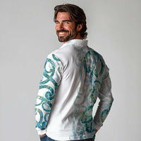 Paua Shell Maori Long Sleeve Polo Shirt Koru Kowhaiwhai - Polynesian Pride
