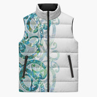 Paua Shell Maori Sleeveless Puffer Jacket Koru Kowhaiwhai LT7 Unisex White - Polynesian Pride