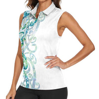 Paua Shell Maori Women Sleeveless Polo Shirt Koru Kowhaiwhai - Polynesian Pride