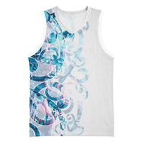 Turquoise Paua Shell Maori Basketball Jersey Koru Kowhaiwhai LT7 Unisex White - Polynesian Pride