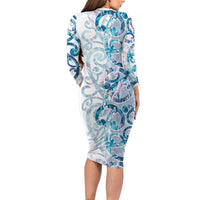 Turquoise Paua Shell Maori Family Matching Long Sleeve Bodycon Dress and Hawaiian Shirt Koru Kowhaiwhai - Polynesian Pride