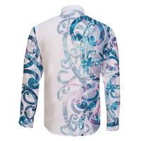 Turquoise Paua Shell Maori Family Matching Off The Shoulder Long Sleeve Dress and Hawaiian Shirt Koru Kowhaiwhai LT7 - Polynesian Pride