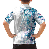 Turquoise Paua Shell Maori Family Matching Off Shoulder Short Dress and Hawaiian Shirt Koru Kowhaiwhai - Polynesian Pride