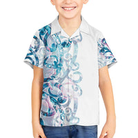 Turquoise Paua Shell Maori Family Matching Summer Maxi Dress and Hawaiian Shirt Koru Kowhaiwhai LT7 Son's Shirt White - Polynesian Pride