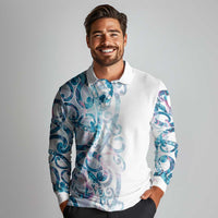 Turquoise Paua Shell Maori Long Sleeve Polo Shirt Koru Kowhaiwhai LT7 - Polynesian Pride