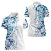 Turquoise Paua Shell Maori Women Polo Shirt Koru Kowhaiwhai - Polynesian Pride