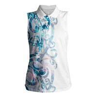 Turquoise Paua Shell Maori Women Sleeveless Polo Shirt Koru Kowhaiwhai - Polynesian Pride