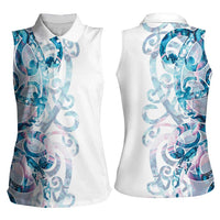 Turquoise Paua Shell Maori Women Sleeveless Polo Shirt Koru Kowhaiwhai - Polynesian Pride