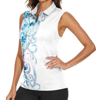 Turquoise Paua Shell Maori Women Sleeveless Polo Shirt Koru Kowhaiwhai - Polynesian Pride