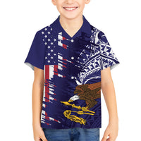 American Samoa Mix US Family Matching Short Sleeve Bodycon Dress and Hawaiian Shirt Flag Day Grunge Style LT7 Son's Shirt Blue - Polynesian Pride