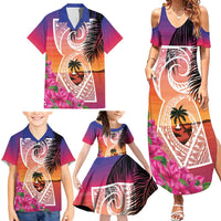 Guam Chamorro Family Matching Summer Maxi Dress and Hawaiian Shirt Artsy Latte Stone
