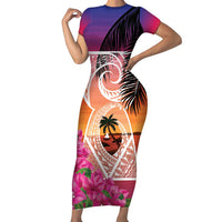 Guam Chamorro Short Sleeve Bodycon Dress Artsy Latte Stone LT7 Long Dress Art - Polynesian Pride