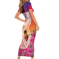 Guam Chamorro Short Sleeve Bodycon Dress Artsy Latte Stone LT7 - Polynesian Pride